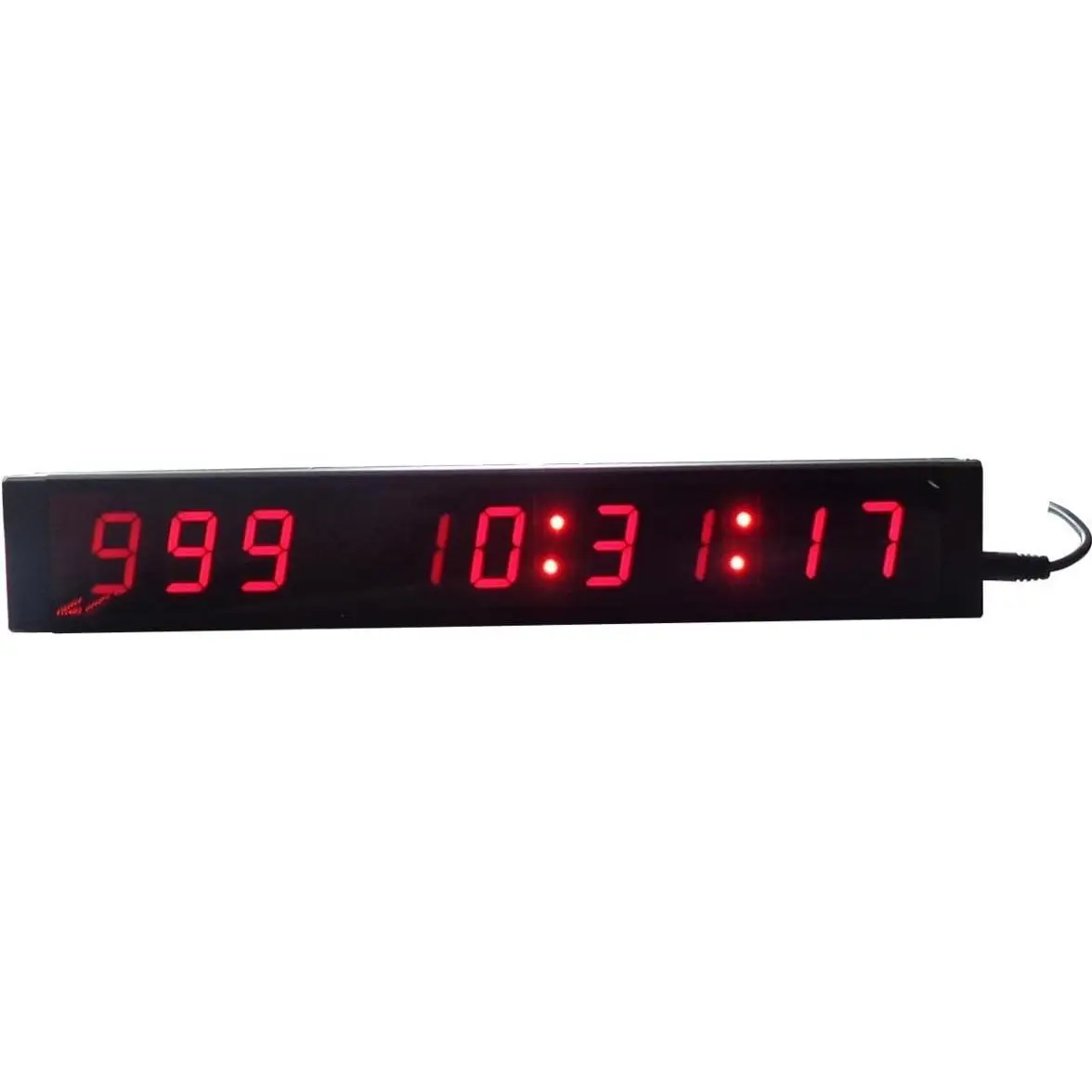 9-Digit Digital LED Count-Up & Countdown Timer (Digital Clock), 1000 Day Max Event Clock with Remote Control & Installation Brackets, Aluminum Housing, 8W Power Consumption, High Brightness Red LED, 32x5x2.5cm, 100Vac-240Vac, 10-Year Lifespan, Indoor Use,
