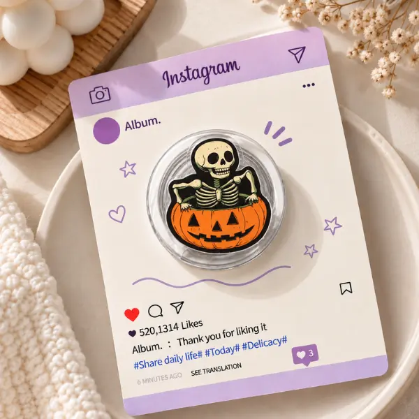 Skeleton in Pumpkin Halloween MagSafe Phone Grip, Cute Spooky Bones Emerging from Jack-O-Lantern PopSocket, Autumn Fall Aesthetic Accessory, Spooky Season Gift