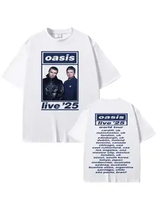 Oasis 2025 World Tour Men's and Women's High Quality Short Sleeve Top Outdoor Sports and Leisure Short Sleeve Comfortable Summer Oversized T-shirt Soft and Comfortable
