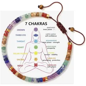 7 Chakra Crystal Bracelet | Energy Balancing Healing Bracelet | Black Agate / Barrel Bead Style | Yoga Meditation Sleep Aid Jewelry