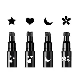 Dual-Ended Eyeliner Stamp Set Smudgeproof Felt Tip Pen & Shape Stencil for Effortless Eye Art with Star Heart Moon and Flower Designs