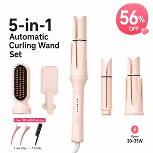 2026 Viral TikTok Hair Curler | 5-in-1 Fast Styling Ceramic Hair Curler – Pink Design Curling Wand for Everyday Volume Ceramic Hair Curler with Adjustable Temperature Setting & Auto Shut-Off – Fast Salon Styling at Home