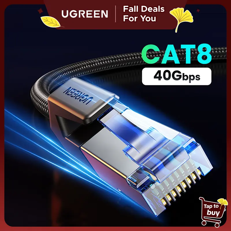 UGREEN Cat 8 Ethernet Cable (Multiple Length Options) - 40Gbps Speed, 2000 MHz, 4 Shielded Foiled Twisted Pairs, Durable, Anti-Crosstalk, Anti-Interference, Noise Reduction, PC Accessories for Gaming PCs, PS5, Laptops | tiktokshopfalldealsforyou