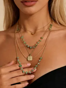 Layered Beaded Heart Necklace, Summer Fresh Fashion Stackable Pendant Chain, Versatile Lockbone Jewelry for Women