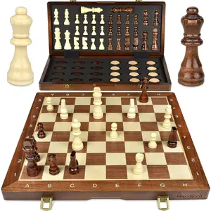 Queensell Tournament Chess and Checkers Set – Professional 15 x 15-inch Magnetic Board with Extra Queen Pieces for All Ages