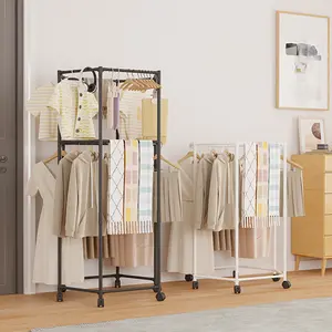 Large Rotating Clothes Rack, Space Saving, Detachable and Movable, Suitable for Bedroom, Balcony, Dormitory, Metal Clothes Hanger