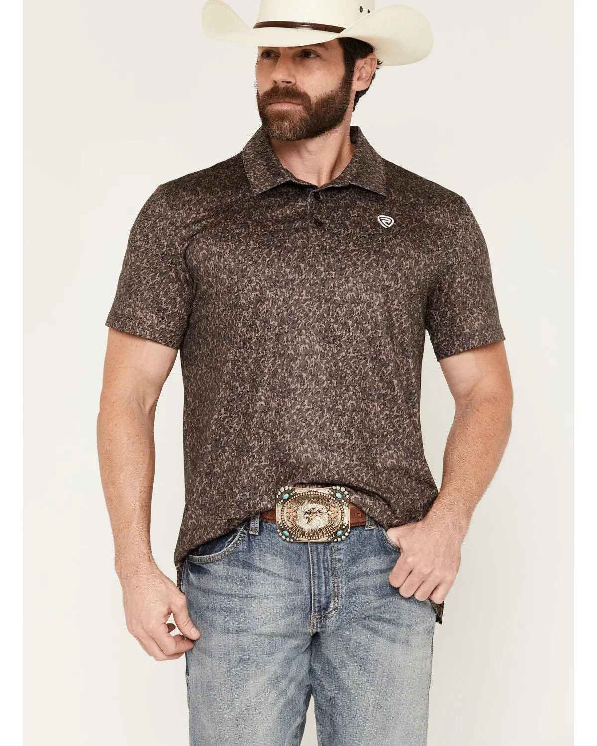 Rock & Roll Denim Men's Camo Print Short Sleeve Button-Down Stretch Polo Shirt
