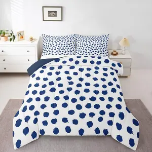 Feelyou Boys Geometric Polka Dot Comforter Set - Skin-Friendly, Breathable Polyester Fiber Bedding, Boho Brush Stroke Duvet Quilt, Multi-Size Skin Friendly Blanket Soft Blanket for Kids (White Navy Blue, Summer Use)