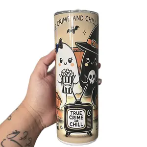 Halloween Ghost Tumbler - True Crime and Chill 20oz Bats Cute To Go Double Wall - Bottle, Drinkware Stylish Portable Water Bottles Tea Cup Couples Mug Iced Tea