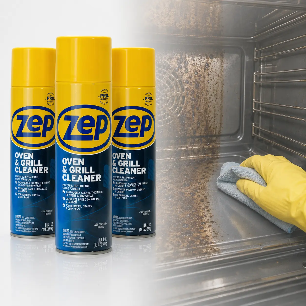 Zep Cleaner Oven & Grill 19 oz, Oven Grill Cleaner Household Soap Scum Remover, Cleaning Kitchen, Oven, Stove, Range Hood, Sink, Pots, Pans, Porcelain and Ceramic Ware, Powerful foam penetrates for a deep clean