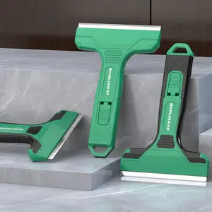 2 Pack Heavy Duty Cleaning Scraper Tool with Thickened Stainless Steel Blade, Professional Grout and Adhesive Remover for Tile, Glass, Floor, and Wall, Ergonomic Labor-Saving Paint Scraper with Extra Blades