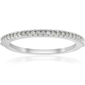 1/10ct Pave Diamond Wedding Ring 10k White Gold Stackable Womens Thin Band