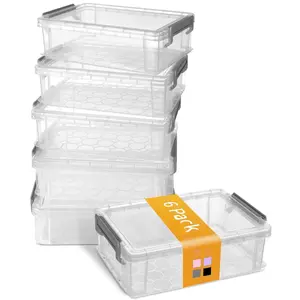 6 Pack Extra Large Plastic Pencil Box with Lid, Clear Marker Organizer for Craft, Pen, Art, School Supply, Grey