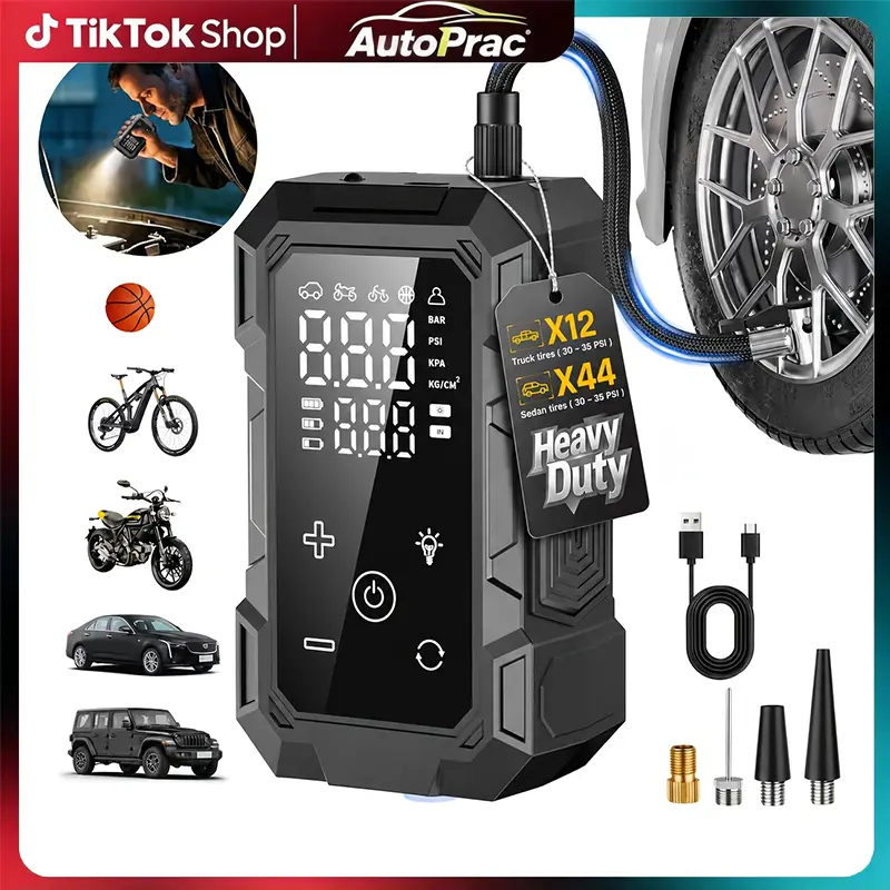 【ToolUpgrade】Protable Cordless Automobile Tire Inflator - Wireless Cordless Mini Pump, Built-in 6000mAh Batter, Tire Inflator with Gauge, 180PSI Digital Gauge, LED Light, Car Repair Tool for Car, Bicycle,Motorcycle and Ball Tires - Car Accessories!