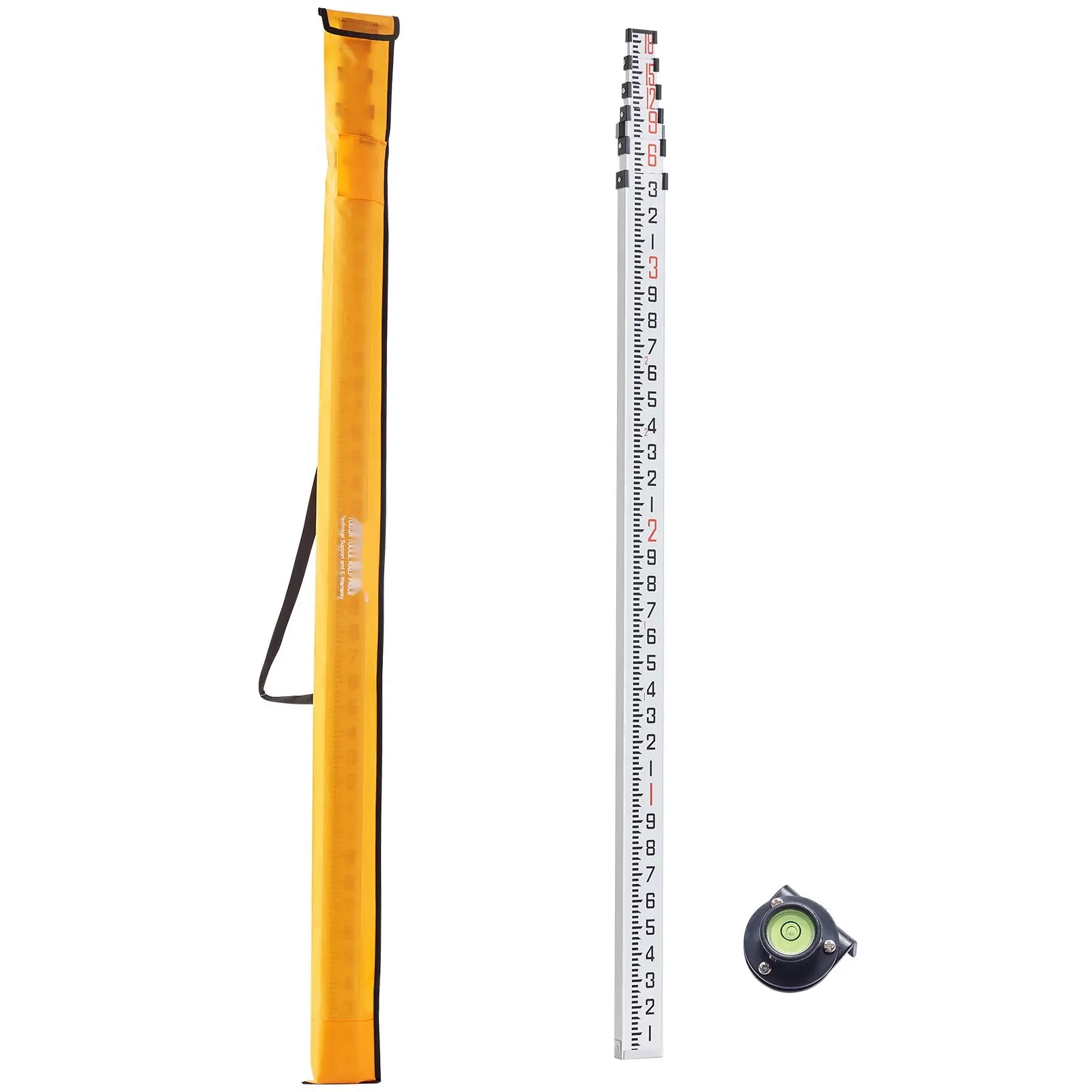 Measuring Rod 18 Feet Long With 1/10 Foot Increments, Six-Section Telescoping Grade Rod For Surveying, Construction Layout, Floor Plans And DIY Projects, Aluminum Alloy Build, High Visibility Markings, Includes Carrying Bag