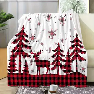 Cozy Red Plaid Reindeer Flannel Throw Blanket - Perfect for Christmas, Thanksgiving & All Seasons - Soft, Durable & Machine Washable - Ideal for Couch, Bed, Office Decor & Gifts, Best for Christmas, Perfect for Thanksgiving