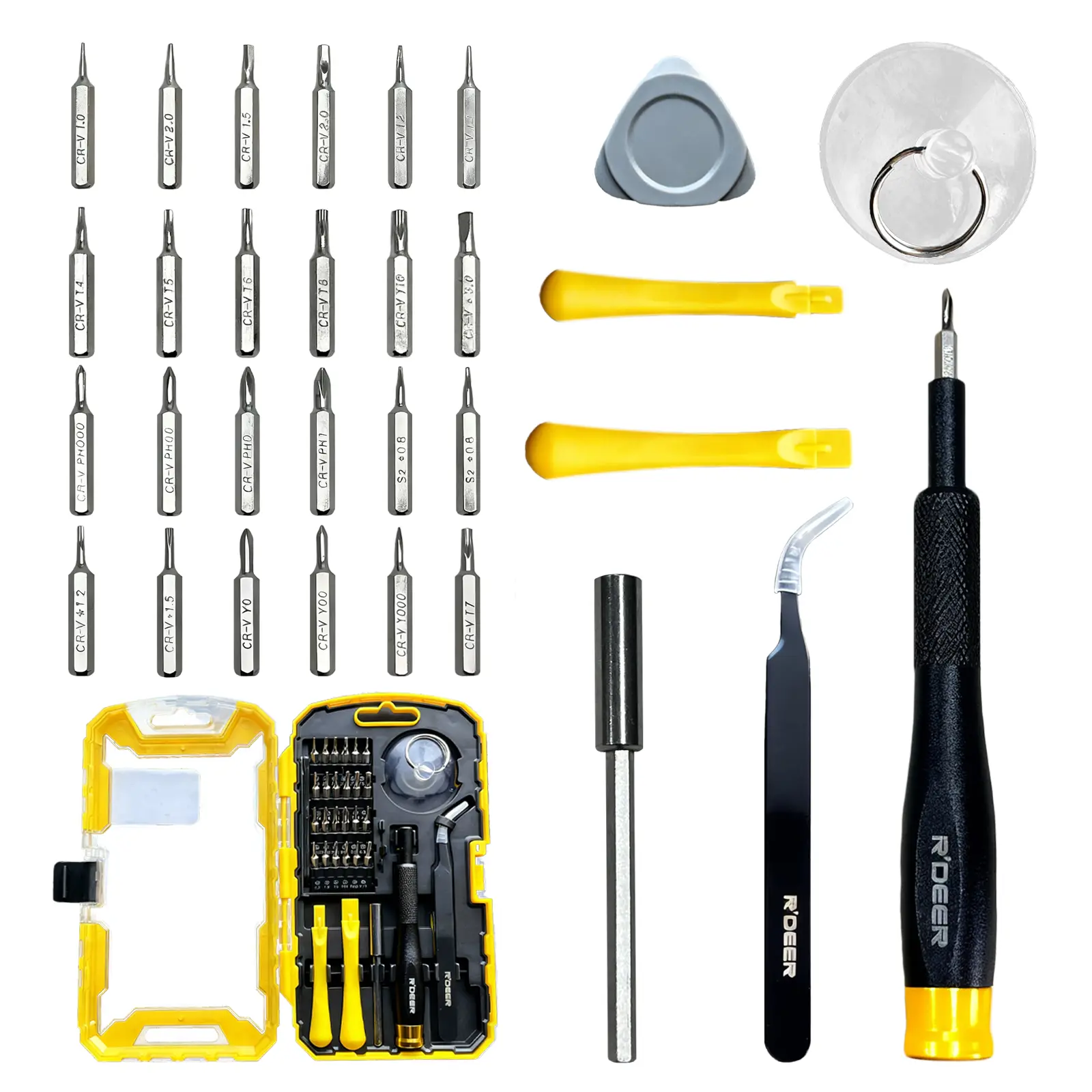 Professional 32-Piece Precision Screwdriver Repair Kit | Magnetic Yellow Tool Set with 24 Bits & Extension Shaft | Electronics Repair Tool Kit for iPhone, MacBook, PS5, Xbox, Nintendo Switch, Laptops & Eyewear Repair