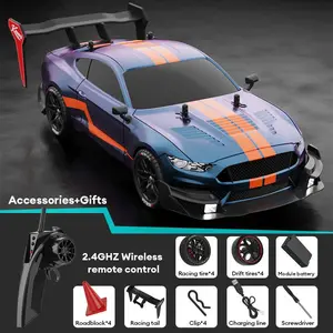 High Speed Drift Car, Wireless Remote Control Four-wheel Drive Power, High-brightness LED Headlights, Anti-collision PVC Stretch Car Shell, No-darkness Passion Competition Car, Rc Drift Car, Boys & Men gifts