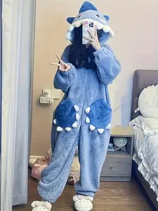 1pcs Women's Cute Cartoon Shark Hoodie Dress, Unicorn Design Winter Role Play Onesie, Christmas Party Casual and Pajamas
