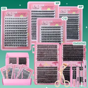 Curl Eyelash Extensions Kit, False Eyelashes with Eyelash Glue & Tweezers & Glue Remover & Brush, Professional Eye Enhancement Tools, Eyelash Bonding Tools for Women, Makeup D Curl Eyelashes