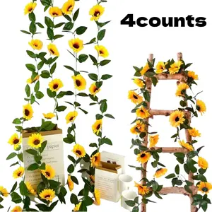 4pcs Artificial Sunflower Bouquet, Decorative Flowers Bouquet, 98 Inch Fake Flower Garland for Home Wedding Garden Decor, Perfect Gift for Special Occasions