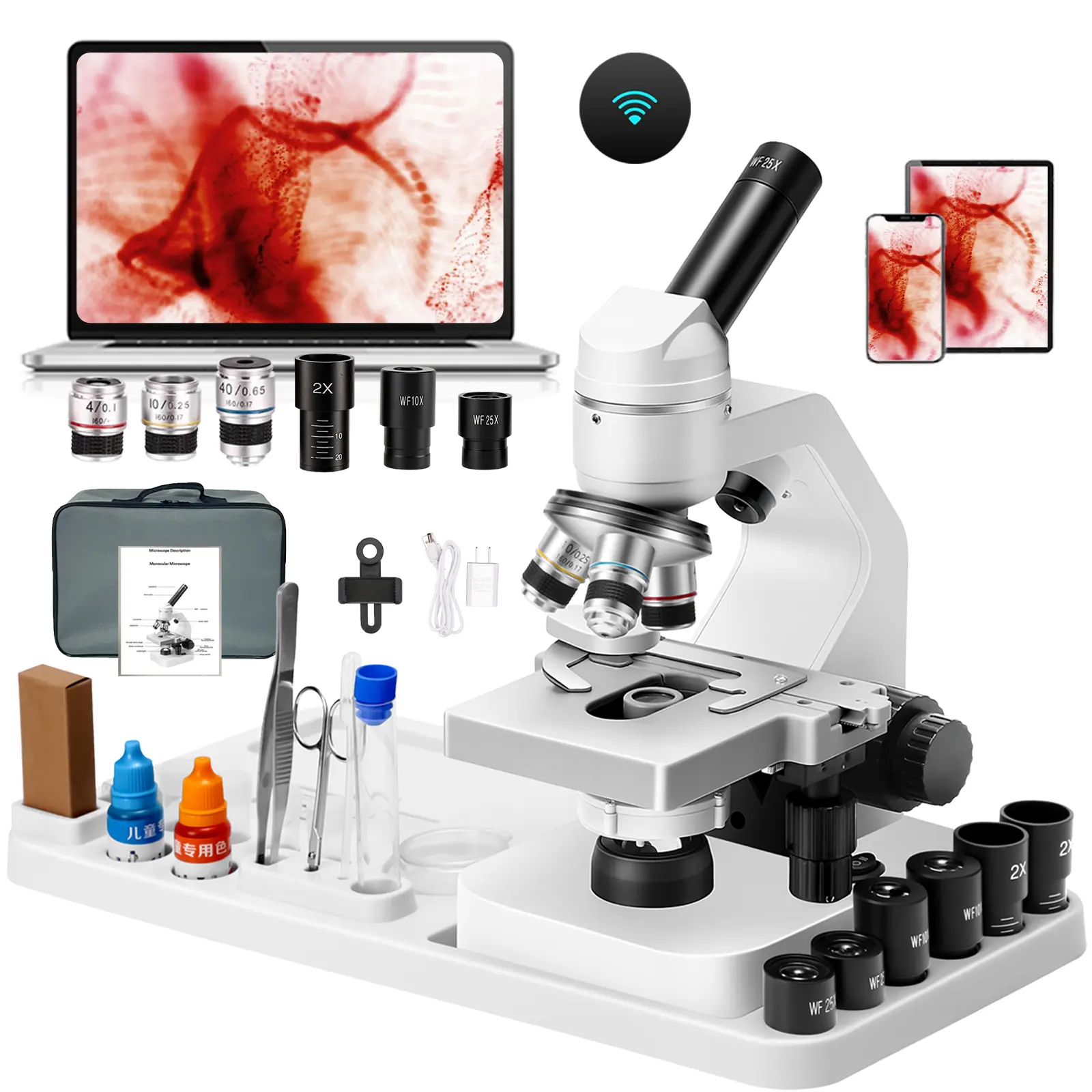 Multifunction Research-Class Professional Compound Microscope, 40x-2000x Magnification, WF10x/WF25x Eyepieces, Dual LED Lighting, 2-Layer Mechanical Stage, HD High-Definition Imaging, Ideal Gift for Children, Office & School Supplies