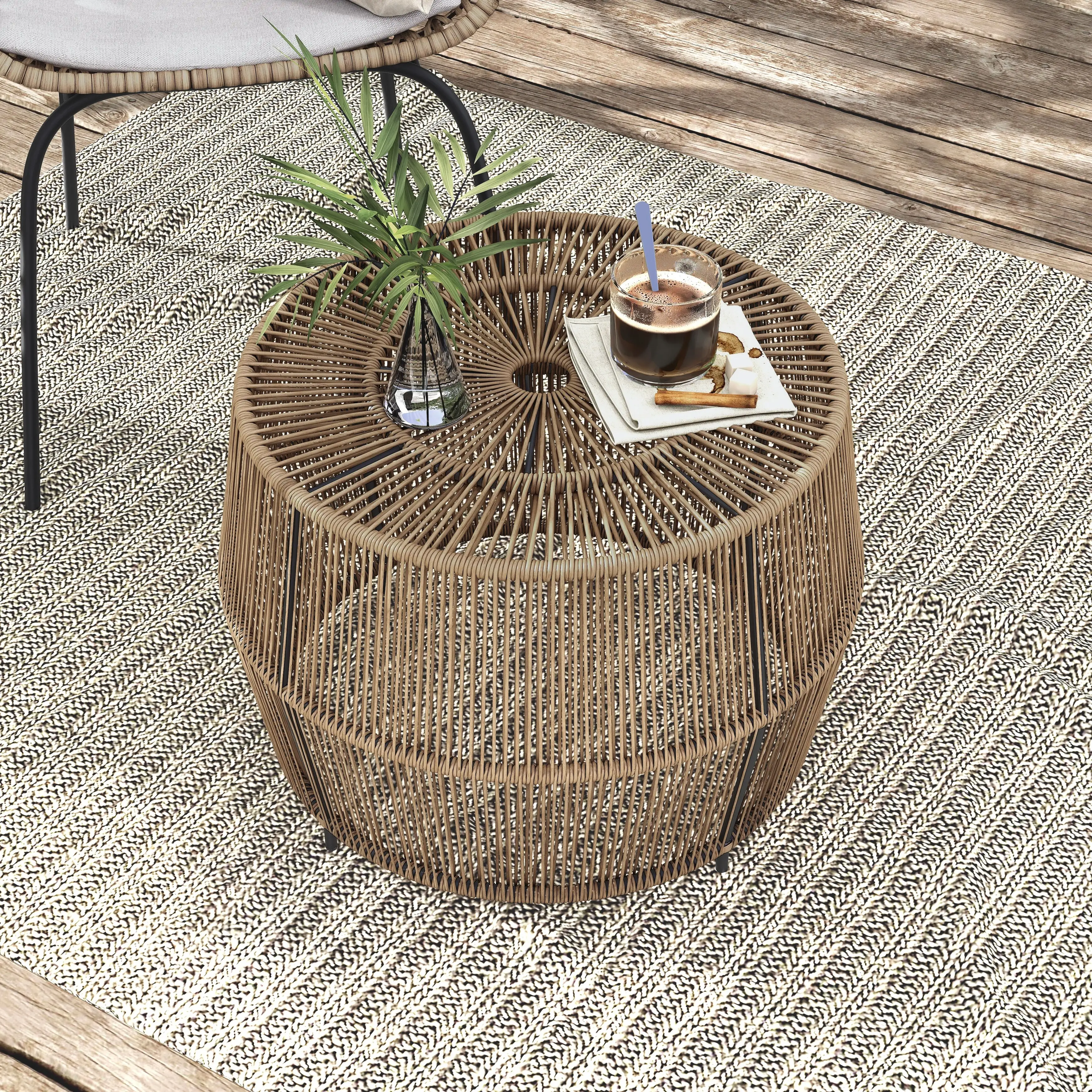 24/7 Shop At Home Sunrise Rattan Round Coffee Table for Outdoor Patio