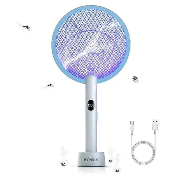 Handheld Cordless Electronic Mosquito Zapper Racket - 4100V Rechargeable, 1800mAh Battery, 3-Layer Safety Mesh, UV Light, USB Port, Automatic Fly Control, Indoor & Outdoor Household Electronic Mosquito Killer, Mosquito Racket Zapper