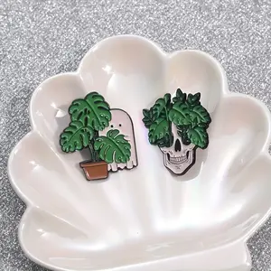 Cute Ghost Plant Enamel Pin, Cartoon Potted Plant Brooch, Zinc Alloy Lapel Pin for Daily Wear, Minimalist All Season Outfit Accessory