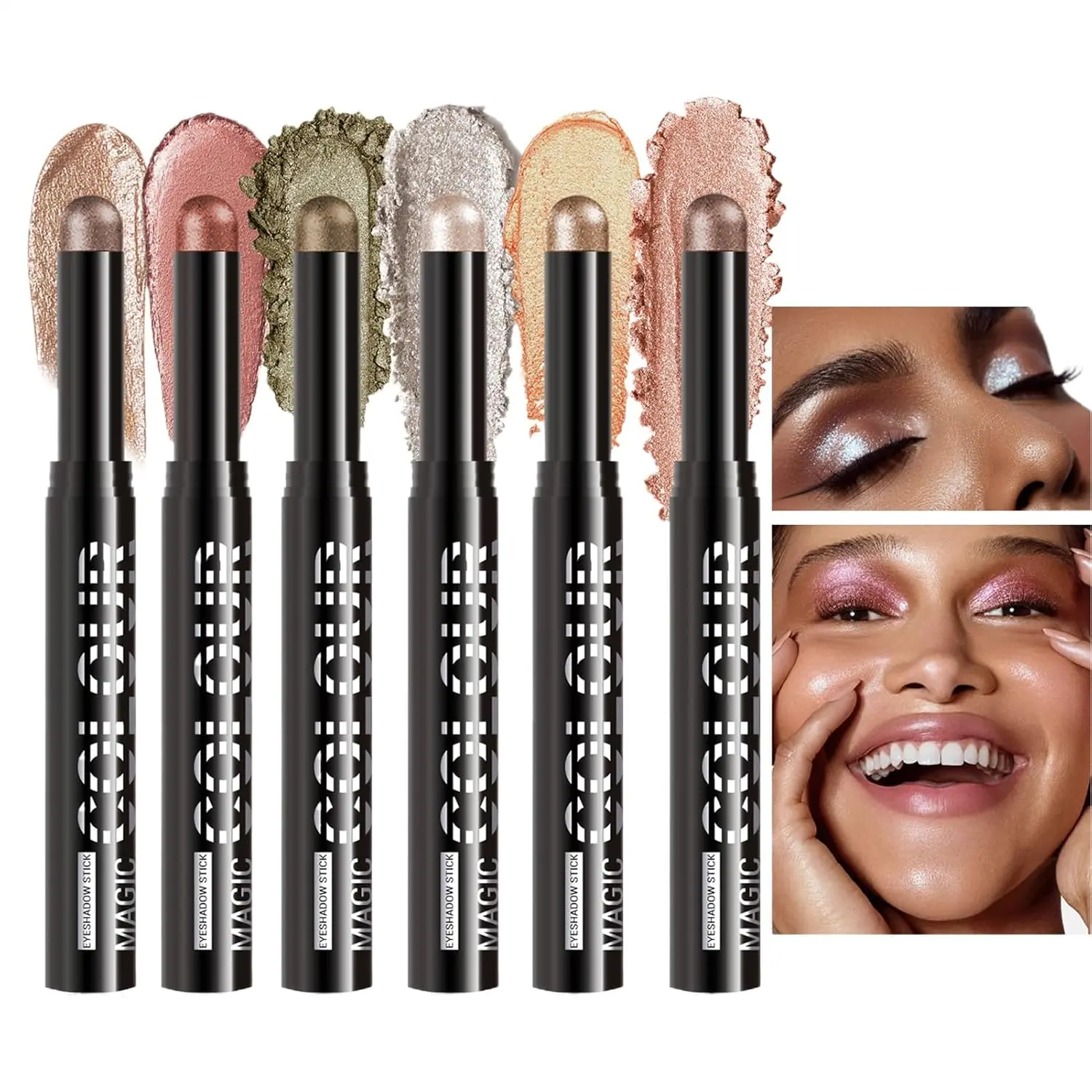 6 Pcs Cream Eyeshadow Stick Set Matte Shimmer Highlighter Pencil Waterproof Long Wear Eye Makeup Crayon