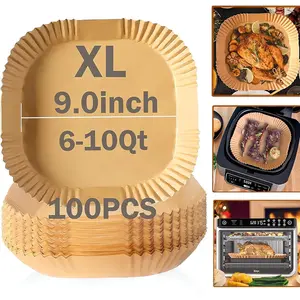 Air Fryer Disposable Paper Liner,  Baking  Paper Air fryer liners,Thickened Oil-Proof High Temperature,for Air Fryers,Ovens,Pan and Microwaves (9inch-XL-Thick, square-Brown)