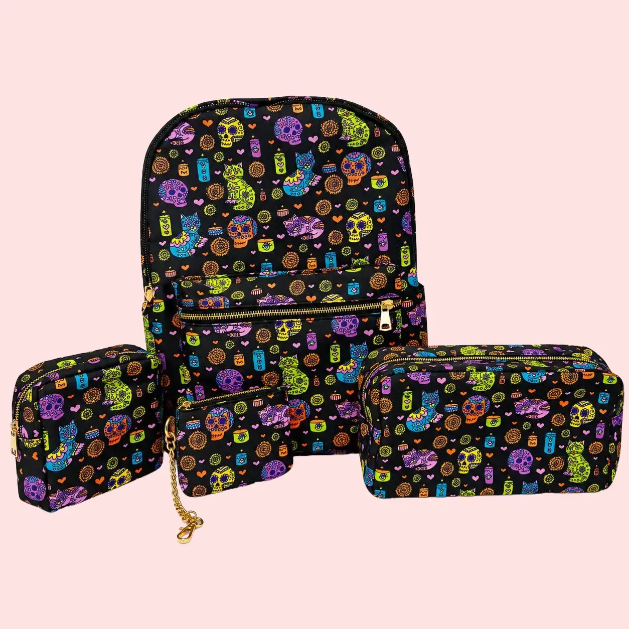 Dia De Los Muertos Halloween Kitty Cosmetic Pouch