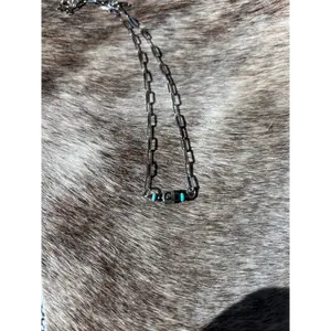 Initial Square Necklace with Turquoise