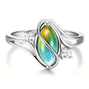 September Laurel  Exquisite Mood Ring for Women, Vintage Handmade Moonstone Victorian Oval Solitaire Ring, Color-Changing Mood Ring, Trendy Women's Jewelry Accessory