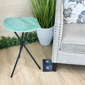 Natural Green Quartz Side Table on Black Metal Base, 23.7" Tall #1342GQ-002
