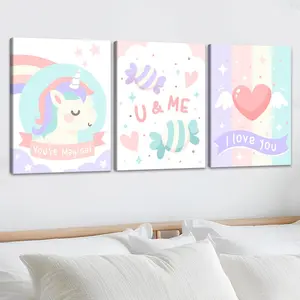 Unicorn Pattern Canvas Painting without Frame, 3 Counts/set Cute Colorful Unicorn Pattern Wall Art, Wall Decor for Home Living Room Bedroom, Ornaments