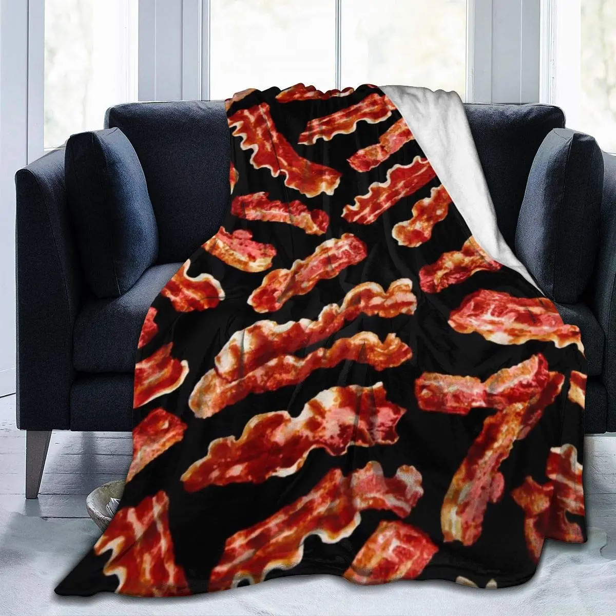Bacon Pattern 100% Polyester Micro Fleece Throw Blanket - Warm, Ultra Soft, Wrinkle Resistant, Full Bleed, Multi-Size Adults Blanket - 76x101cm(30x40in),81x122cm(32x48in),127x152cm(40-56in) - for Couches, Travel Chairs, Wedding, Grandparents, Letters, Tha