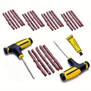 28pcs Universal Tire Repair Tool Kit, Plastic T-Handle Plugs, Rubber Stoppers, Screw Probe for Cars Trucks Rvs, Complete Auto Tire Maintenance Set, Tire Patch Repair Kit