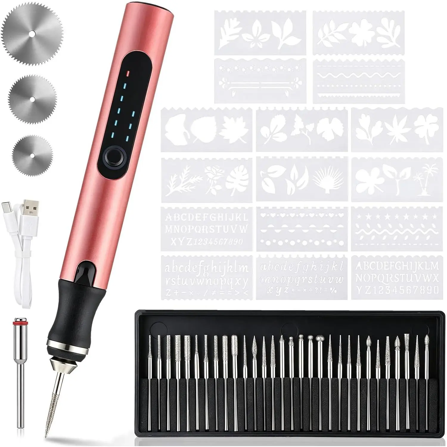 Electric Engraving Pen with 33 Bits, USB Rechargeable Cordless DIY Engraving Pen, Portable Rotary Engraver Tool  for Craft Lovers, Engraver Tool for   Metal Stone Glass Etching