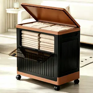 Foldable Storage Bin with Wheels & Dual Opening (Top Lid + Front Window), Stackable Collapsible Storage Box with Clear Window & 360° Lockable Wheels, Heavy-Duty Rolling Organizer for Clothes, Linens