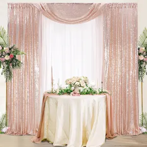 Rose Gold Glitter Sequin Backdrop Curtains 4 Pieces 2ftx8ft for Weddings, Parties, and Dessert Backdrop