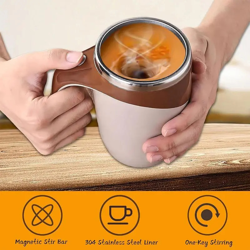 Rechargeable Self-Stirring Coffee Mug, 2025 Upgrade, Automatic Magnetic Stirring, Stainless Steel, Portable, with Lid for Coffee Powder, Milk, Tea, Cocoa