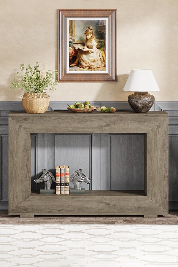 Tribesigns Rustic Farmhouse Console Table with Large Storage Space - Solid Wood Entryway Table for Living Room, Hallway, Stairway