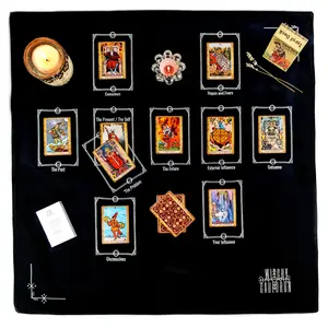 Witchy Cauldron Mini Tarot Deck and Black Velvet Altar Cloth Set – Pocket Rider Waite Tarot with Double-Sided Celtic Cross Reading Cloth, Travel Tarot Kit