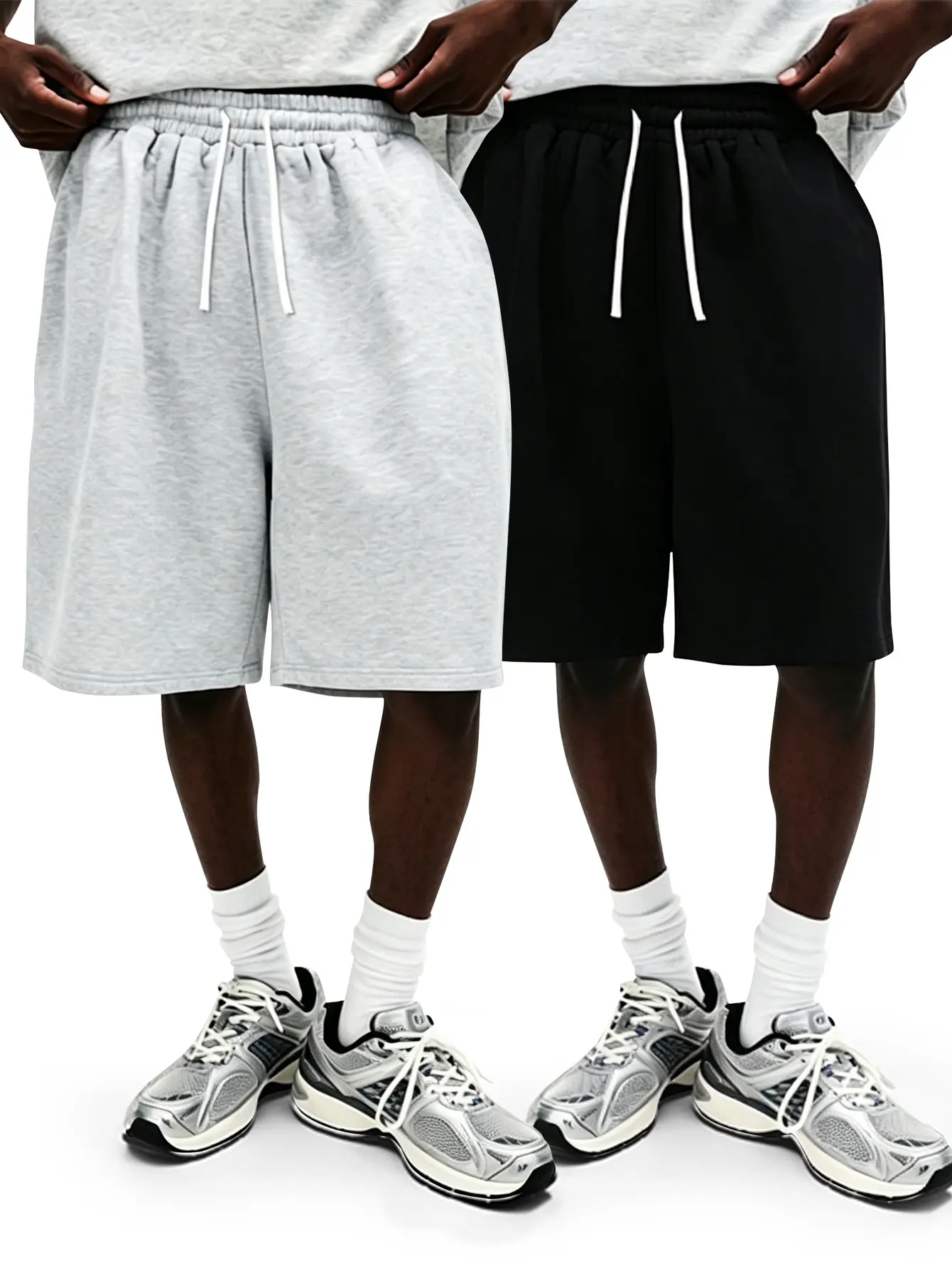 2-pack men’s knit shorts, loose fit, versatile, mid-thigh length with drawstring, multiple colors; street style, comfortable for everyday wear and fitness/exercise