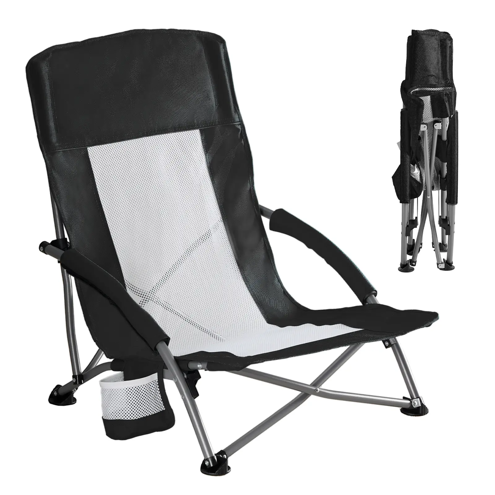 Portable Folding Camping Chair with Storage Pocket & Carrying Bag, 250 LBS Support, Mesh Breathable Back, Backpacking Chair for Hiking Fishing Picnics Beach