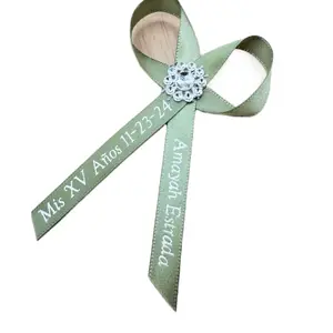 Personalized Quinceañera & Baptism Ribbons - Blue Customized Event Decorations with White Rose Accent for Special Celebrations
