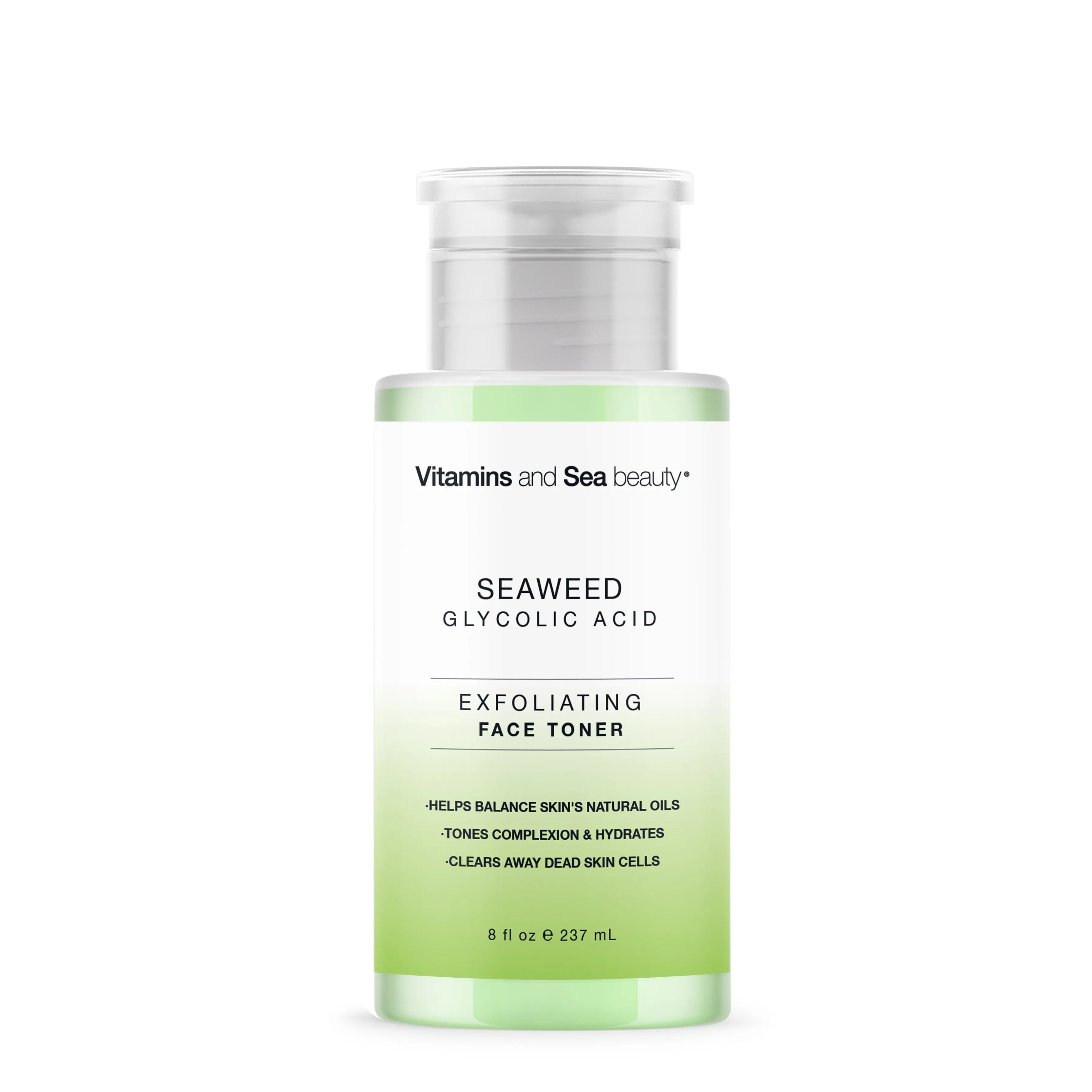 Exfoliating Face Toner with Seaweed & Glycolic Acid – Tones, Hydrates & Clears Dead Skin Cells – Oil Balancing Toner for All Skin Types – Vegan, Paraben-Free, Cruelty-Free – 8 fl oz