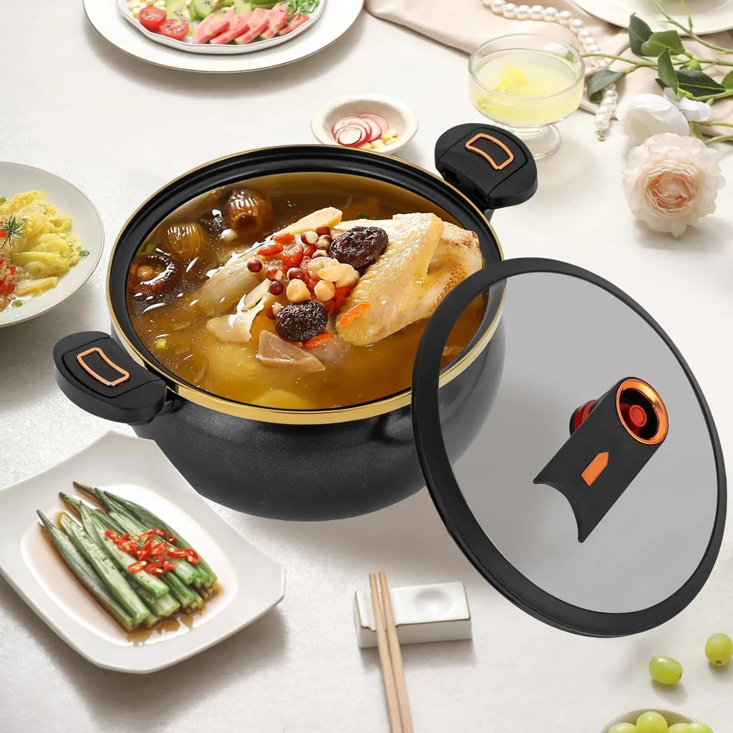 Modern 8L/8.45Qt Non-Stick Micro Pressure Cooker - Kitchen Cookware for Kitchen, Restaurants, Hotels, Stovetop Use, Thermal Retention, Compatible with Open Flames, Induction, Electric, Gas Cooktops, Easy Cooking (Black/White), Stovetop Pressure Cooker