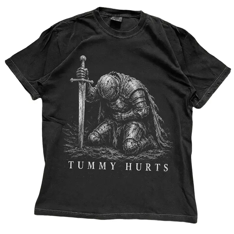 Tummy Hurts Knight Shirt, Funny Dark Fantasy Graphic Tee, Ironic Meme T-Shirt, Gamer Girl Gift